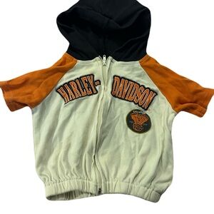 Size 12 M vintage Harley-Davidson Kids Hoodie with Orange and Black Accents